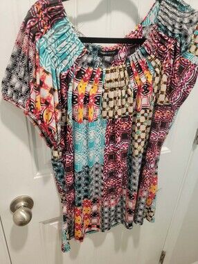 Valerie Stevens Size XL Colorful Short Sleeve Peasant Top